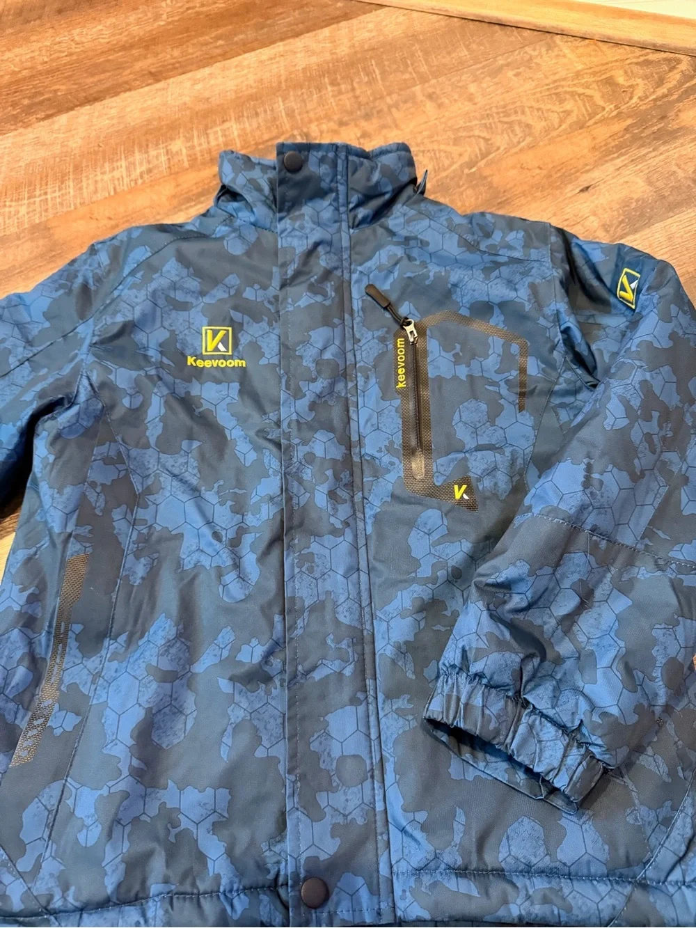 Keevoom Boys Fleece Lined Winter Jacket Blue Camo Hooded Coat Size 8-9